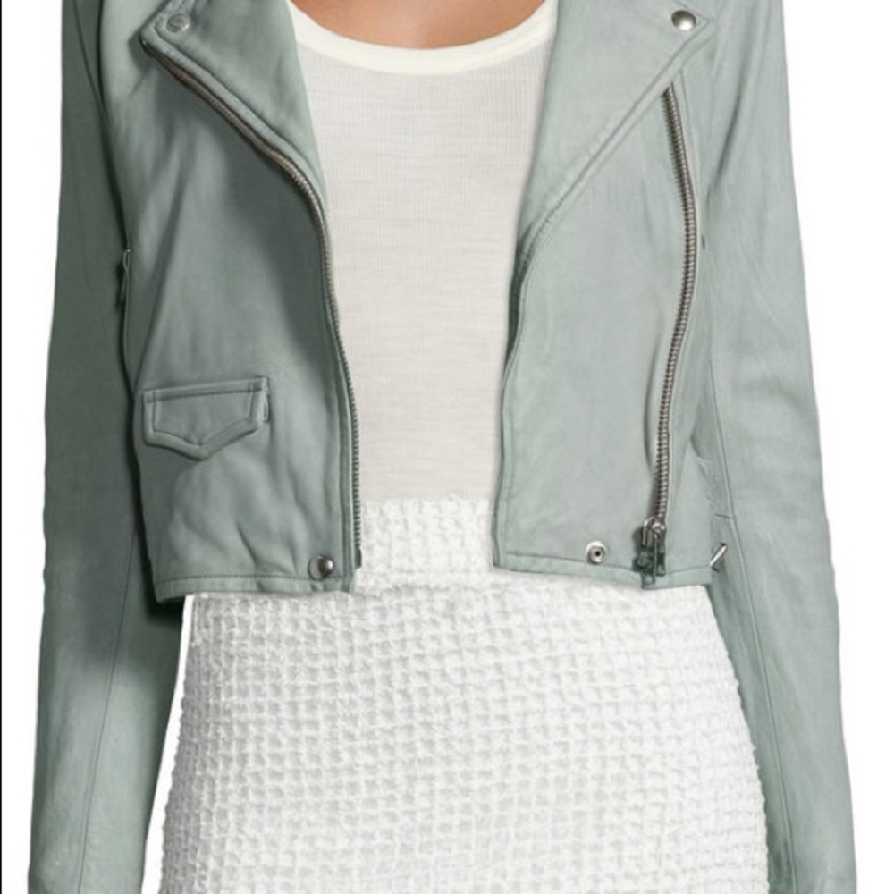 IRO cropped leather moto jacket light grey